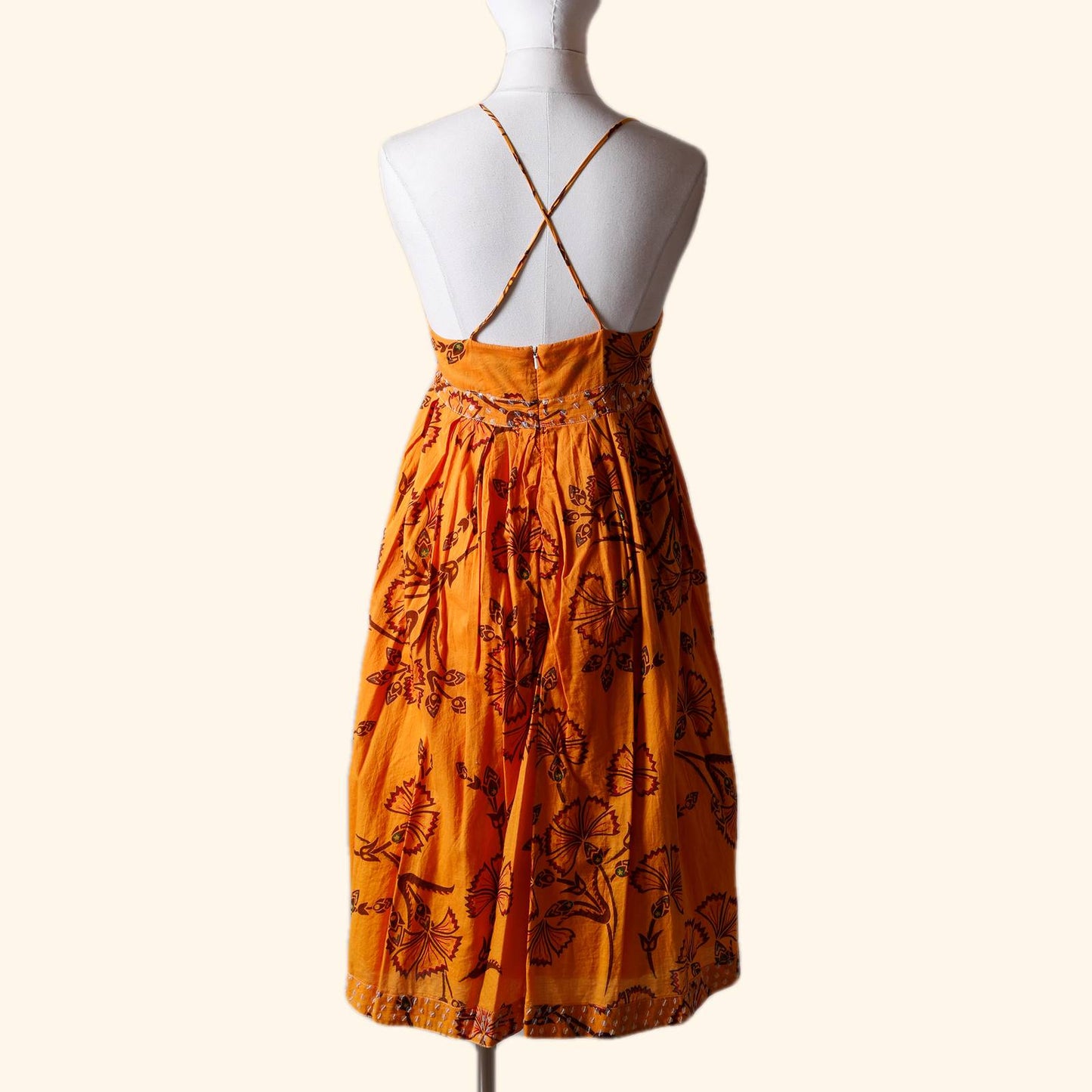 IDEOLOGY Orange Floral Sequined Spaghetti Strap Dress