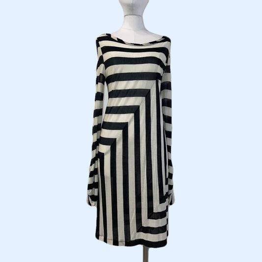 DIANE VON FURSTENBERG Black and White Striped Long Sleeve Geometric Dress