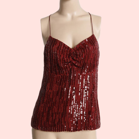 CHRISTIAN BLANKEN Red Sequin Spaghetti Strap Top