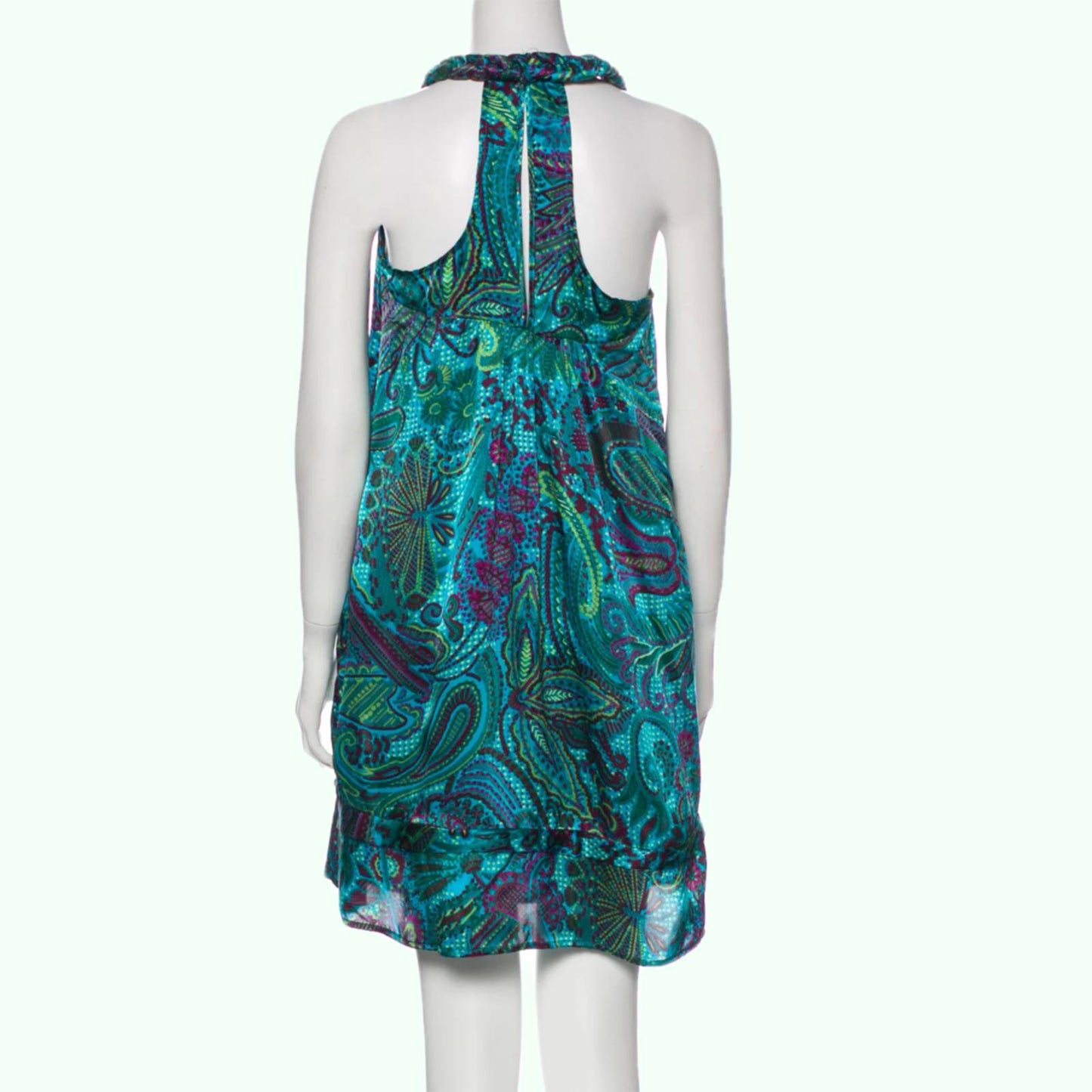 CALYPSO Turquoise Sleeveless Silk Mini Dress