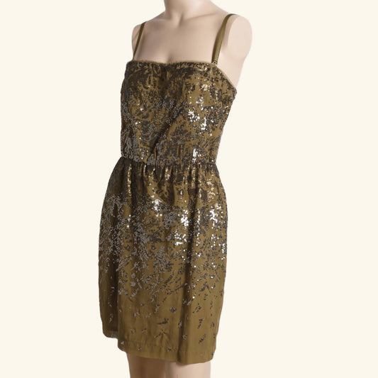 BCBGMAXAZRIA Gold Metallic Sequin Sleeveless Dress