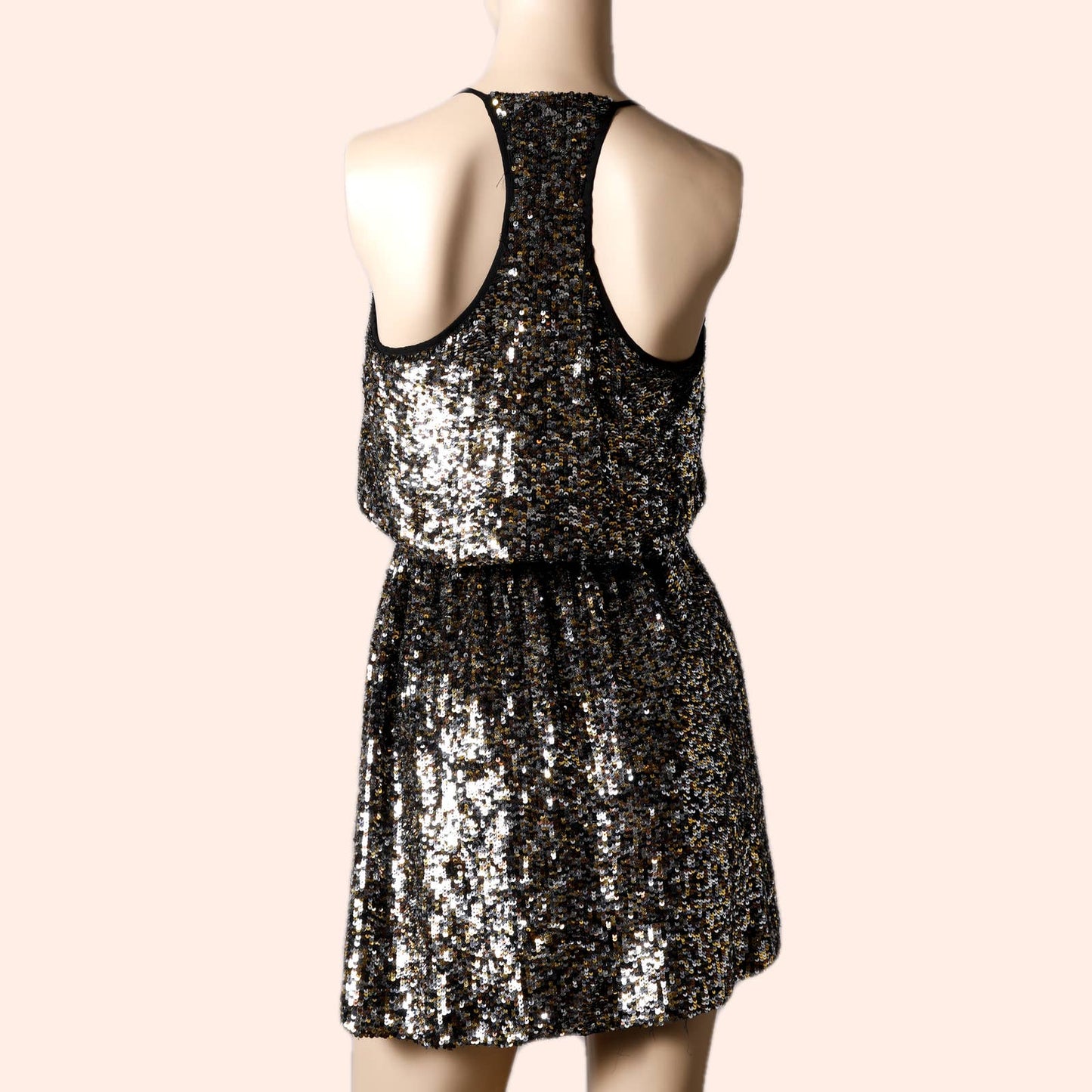 PARKER Gold and Silver Sequin with Black Accents Strapless Silk Mini Dress