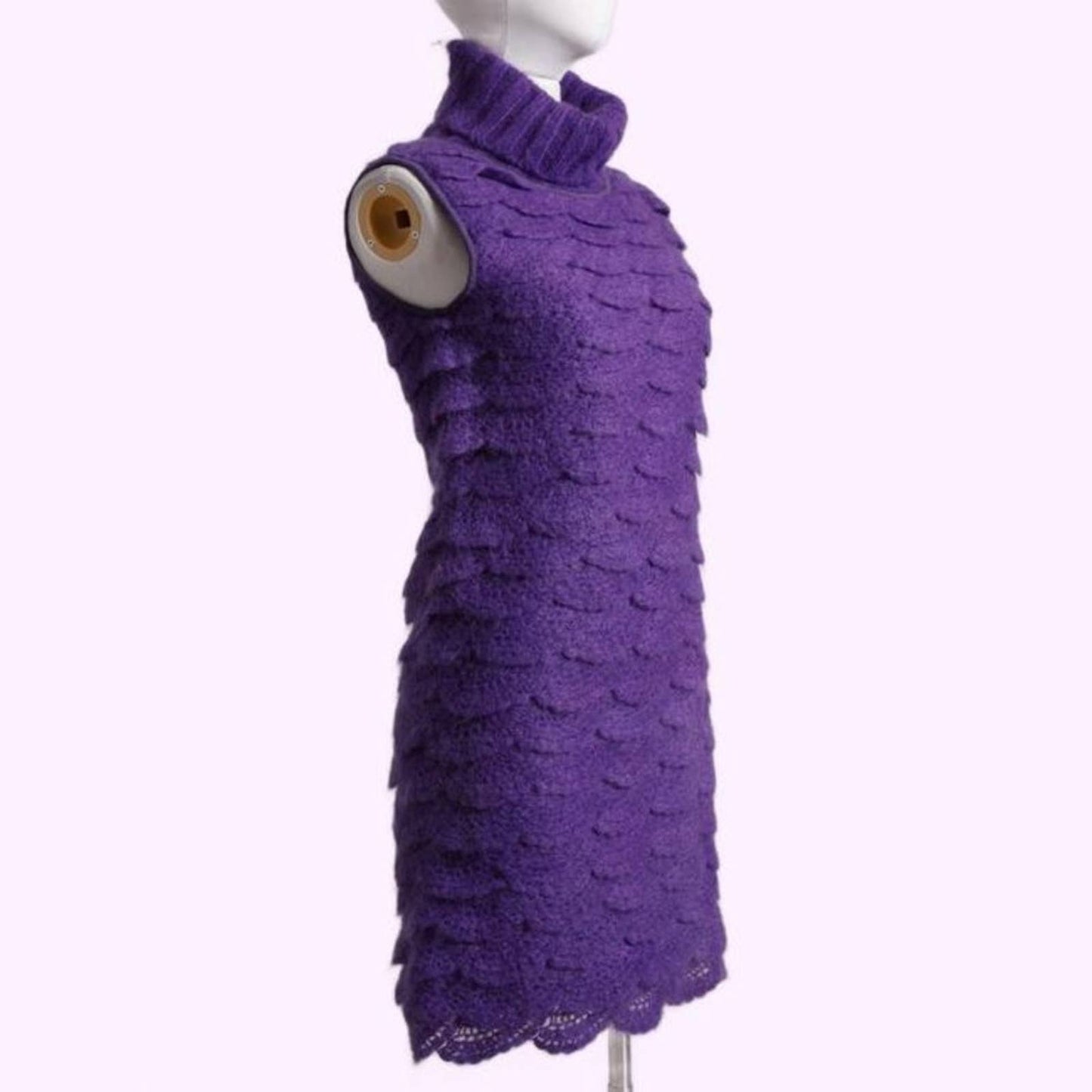 MALANDRINO Violet Purple Turtleneck Ruffled Wool Sweater Dress