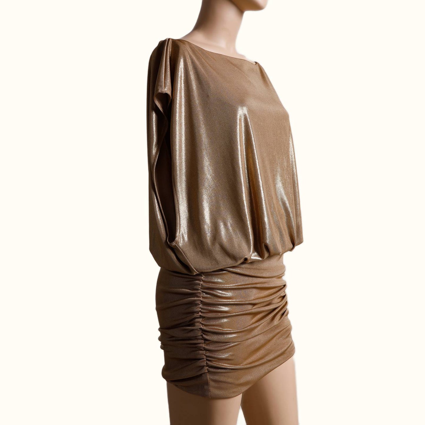 BCBGMAXAZRIA Metallic Gold Short Sleeved Mini Dress