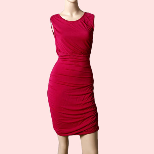 DIANE VON FURSTENBERG Magenta Pink Scoop Neck Knee Length Dress