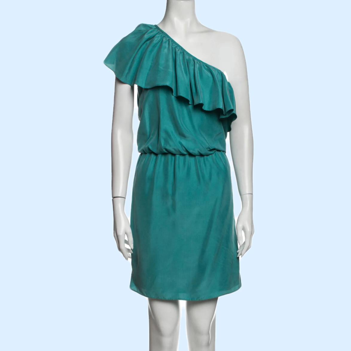 TIBI Turquoise One Shoulder Silk Ruffled Dress