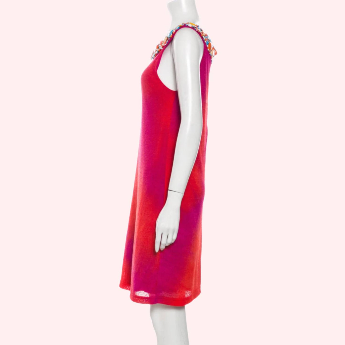 ALICE + OLIVIA Pink and Orange Tie Dye Knit Sleeveless Dress with Stone Embellishments