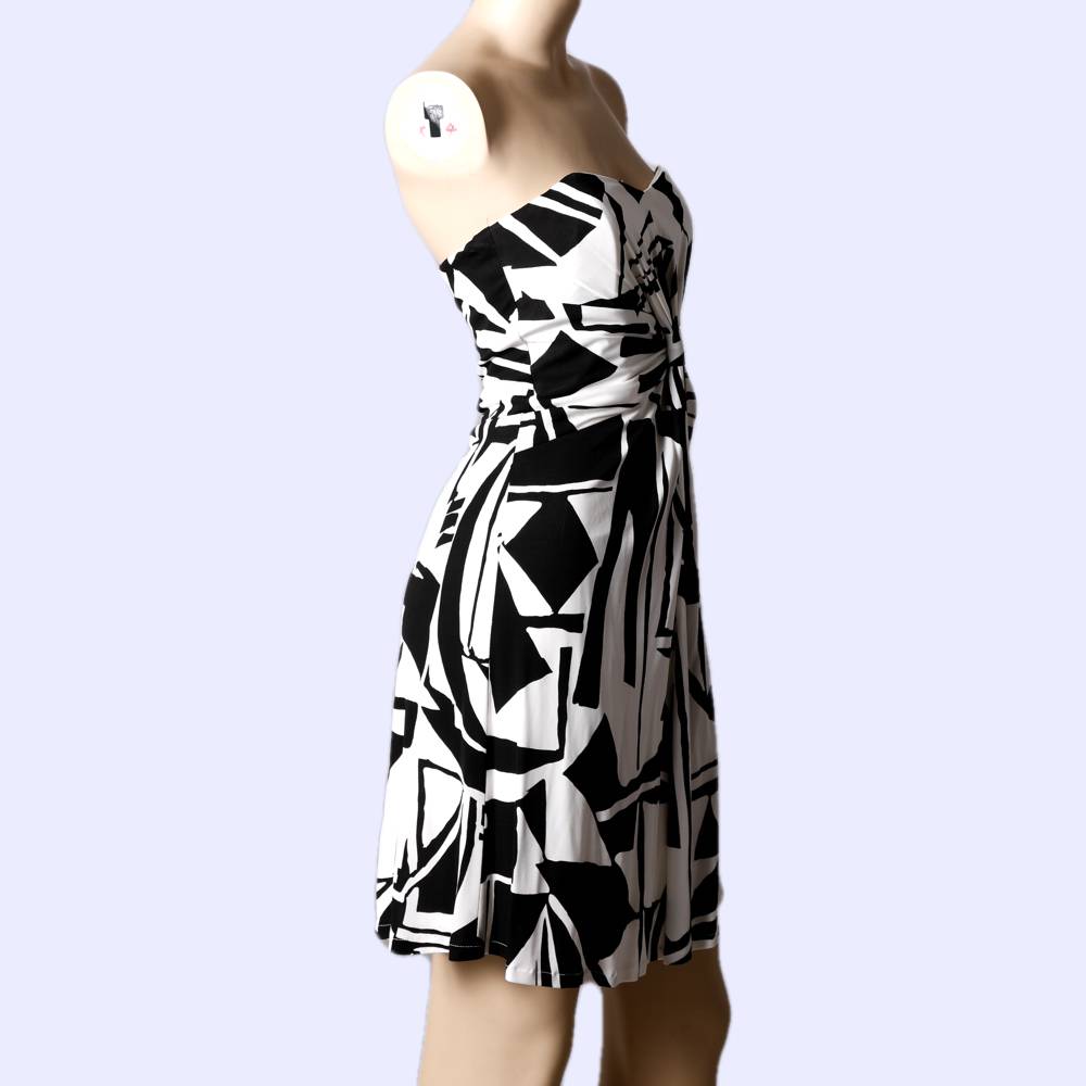 DAVID MEISTER Black and White Strapless Geometric Patterned Dress