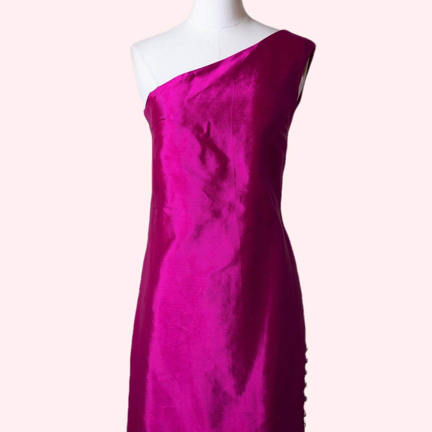 MALAN BRETON Fuschia Pink One Shoulder Silk Maxi Dress