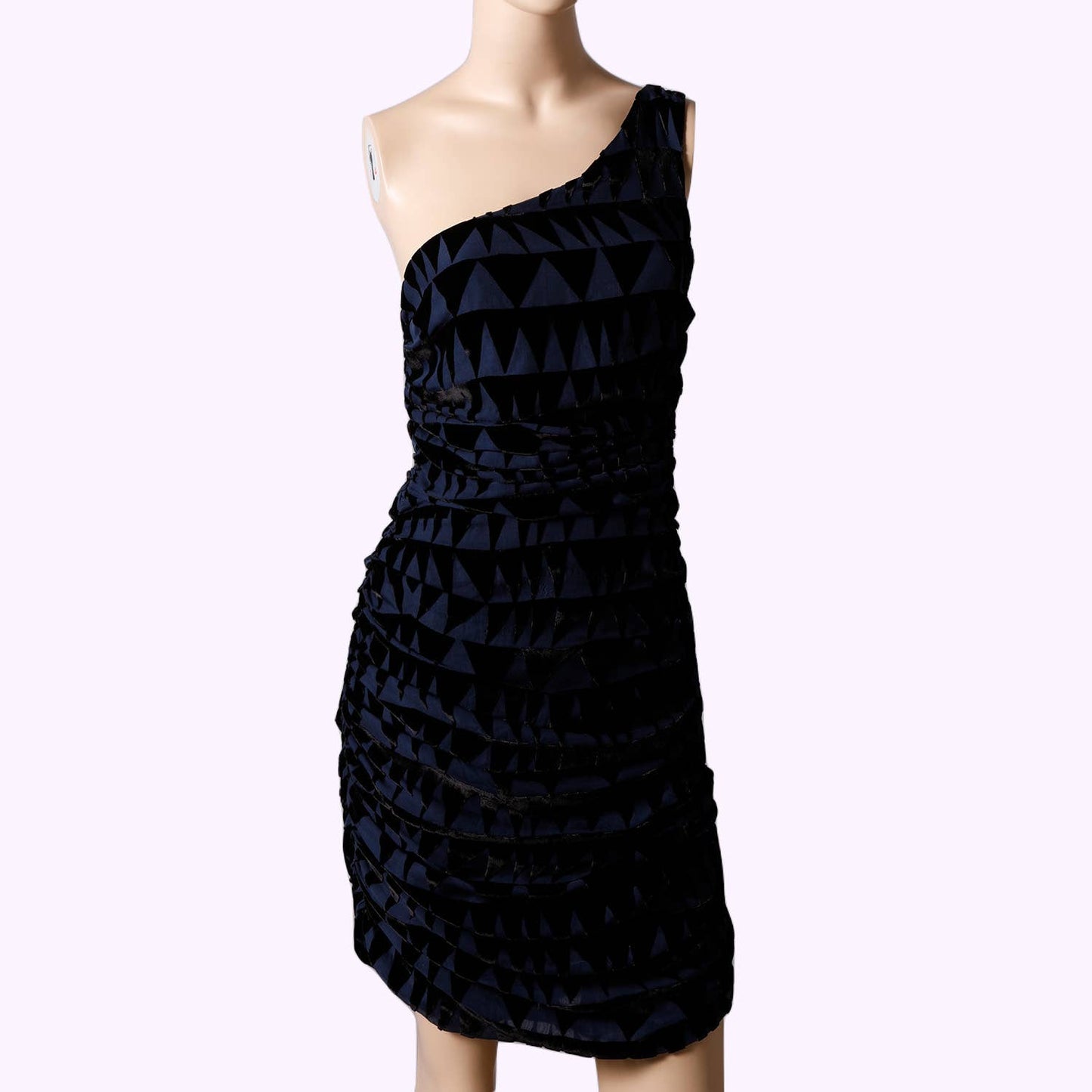 MARA HOFFMAN Blue and Black Textured One-Shoulder Ruched Mini Dress