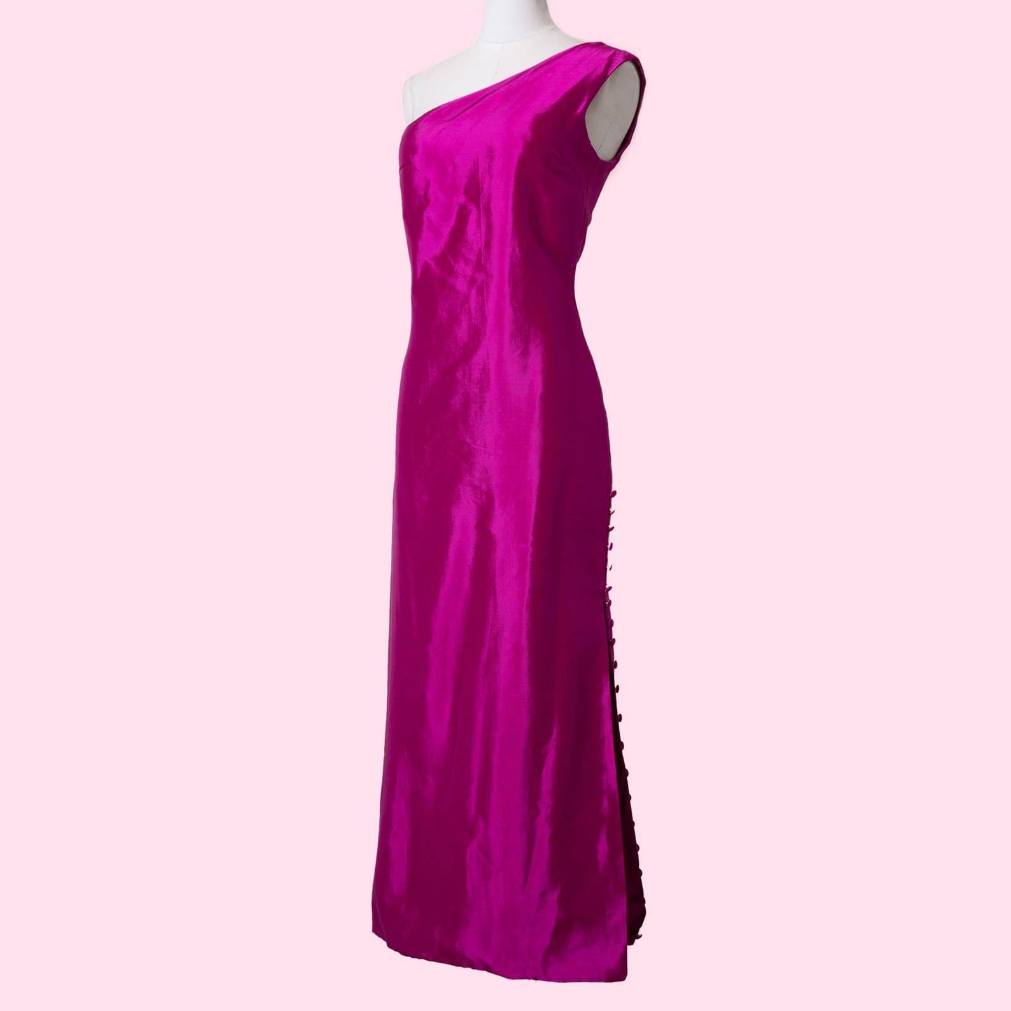 MALAN BRETON Fuschia Pink One Shoulder Silk Maxi Dress