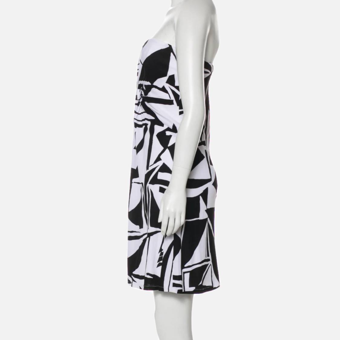 DAVID MEISTER Black and White Strapless Geometric Patterned Dress