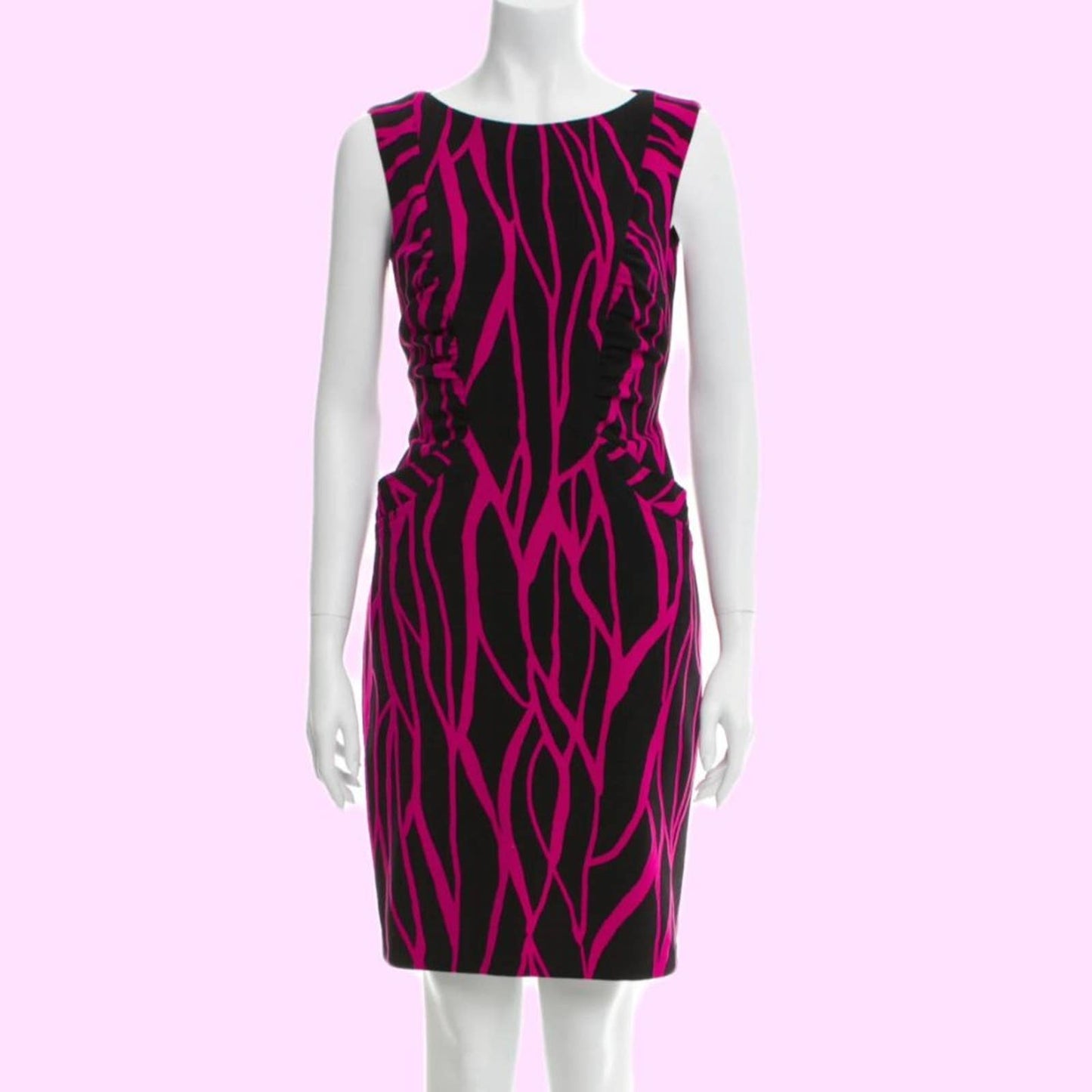 DAVID MEISTER Pink and Black Printed Sleeveless Dress
