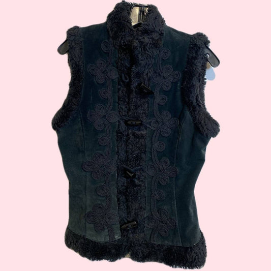 DOROTHY PERKINS Black Suede and Faux Fur Vest