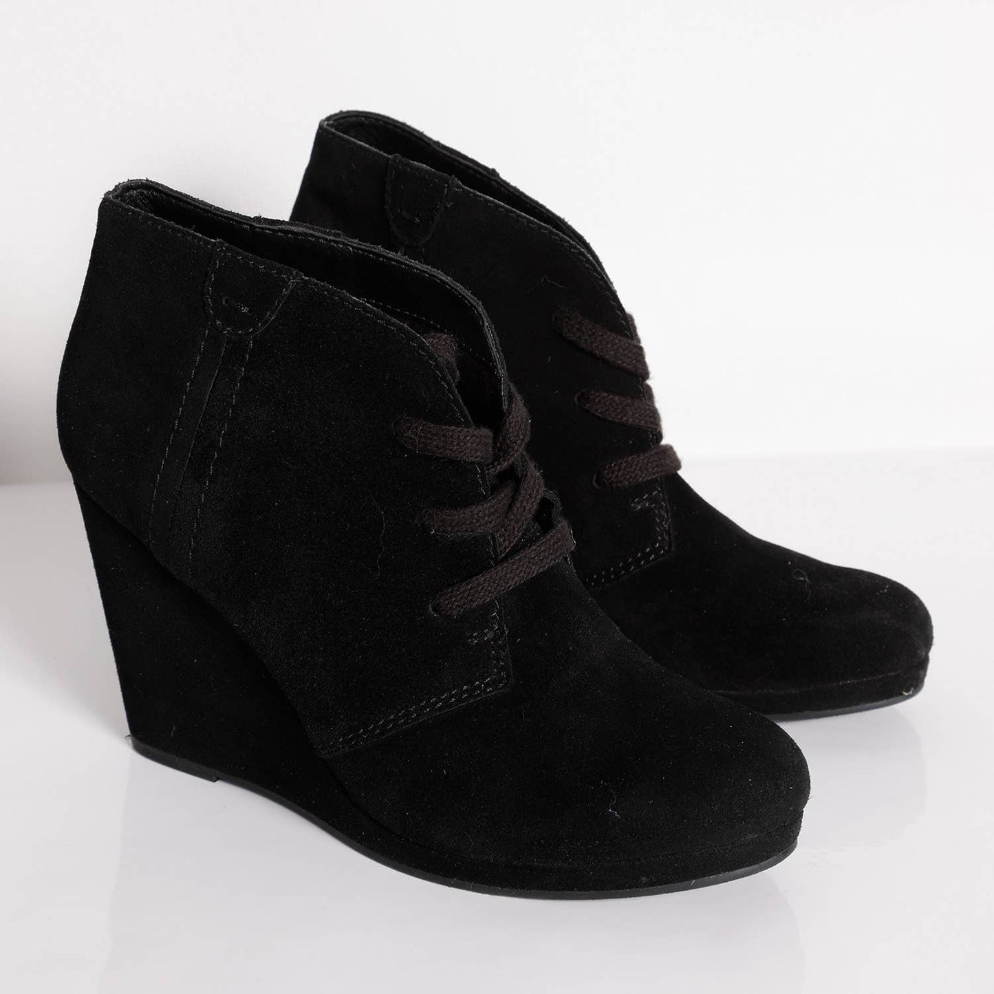 DOLCE VITA Black Suede Lace Up Ankle Wedge Boots