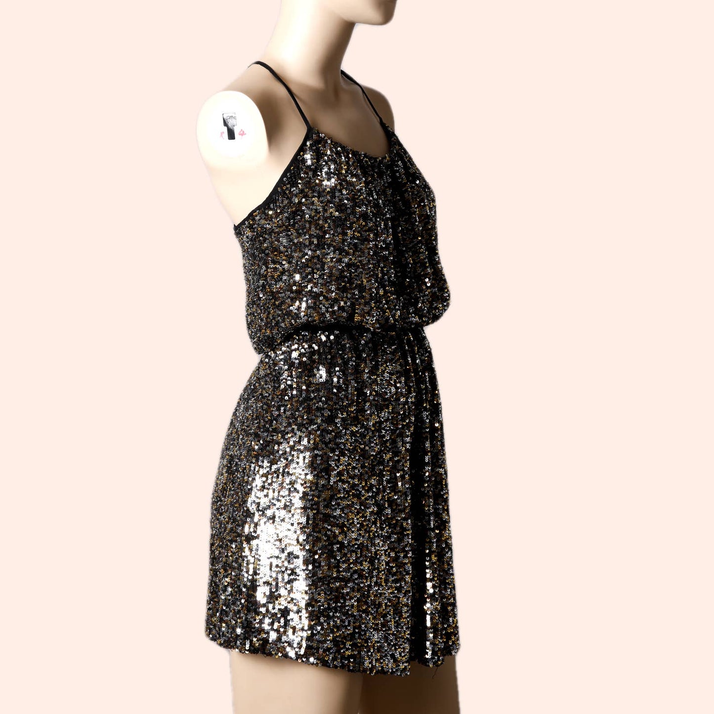 PARKER Gold and Silver Sequin with Black Accents Strapless Silk Mini Dress