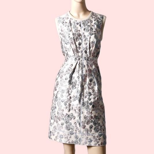 MARC JACOBS Beige with Pink and Silver Metallic Prints Sleeveless Dress
