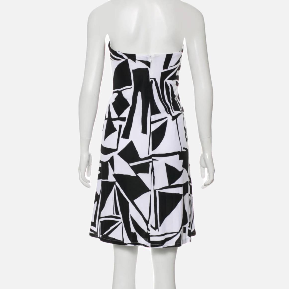 DAVID MEISTER Black and White Strapless Geometric Patterned Dress