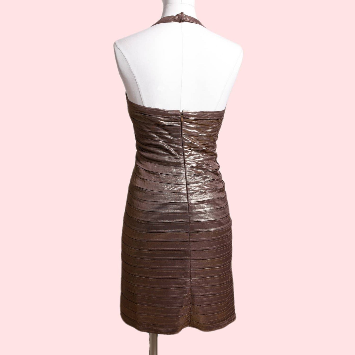 BCBGMAXAZRIA Brown Shimmery Halter Dress