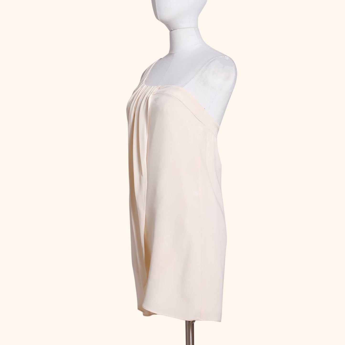 LACEY PARKER Off White One Shoulder Silk Dress
