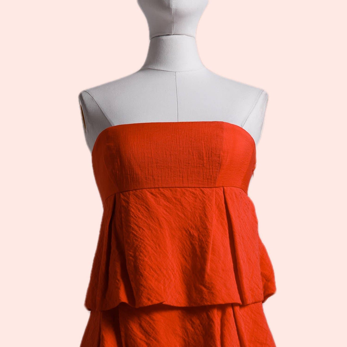 BCBGMAXAZRIA Coral Red Strapless Ruffled Mini Dress