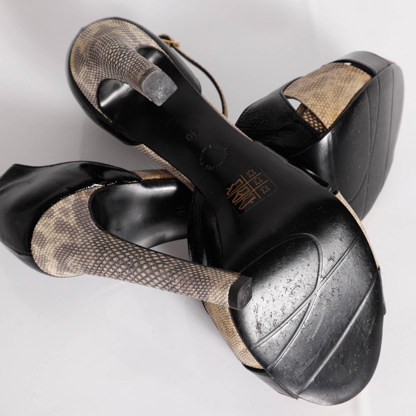 GEORGINA GOODMAN Black and Beige Animal Print Leather Open Toe Sandals