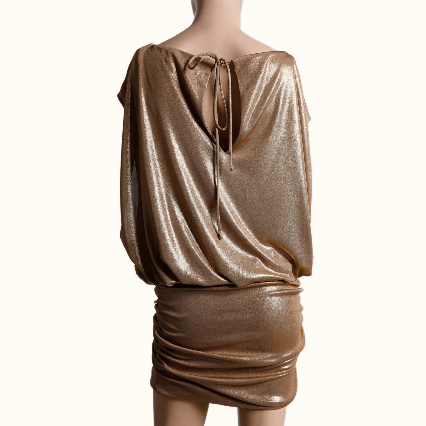 BCBGMAXAZRIA Metallic Gold Short Sleeved Mini Dress