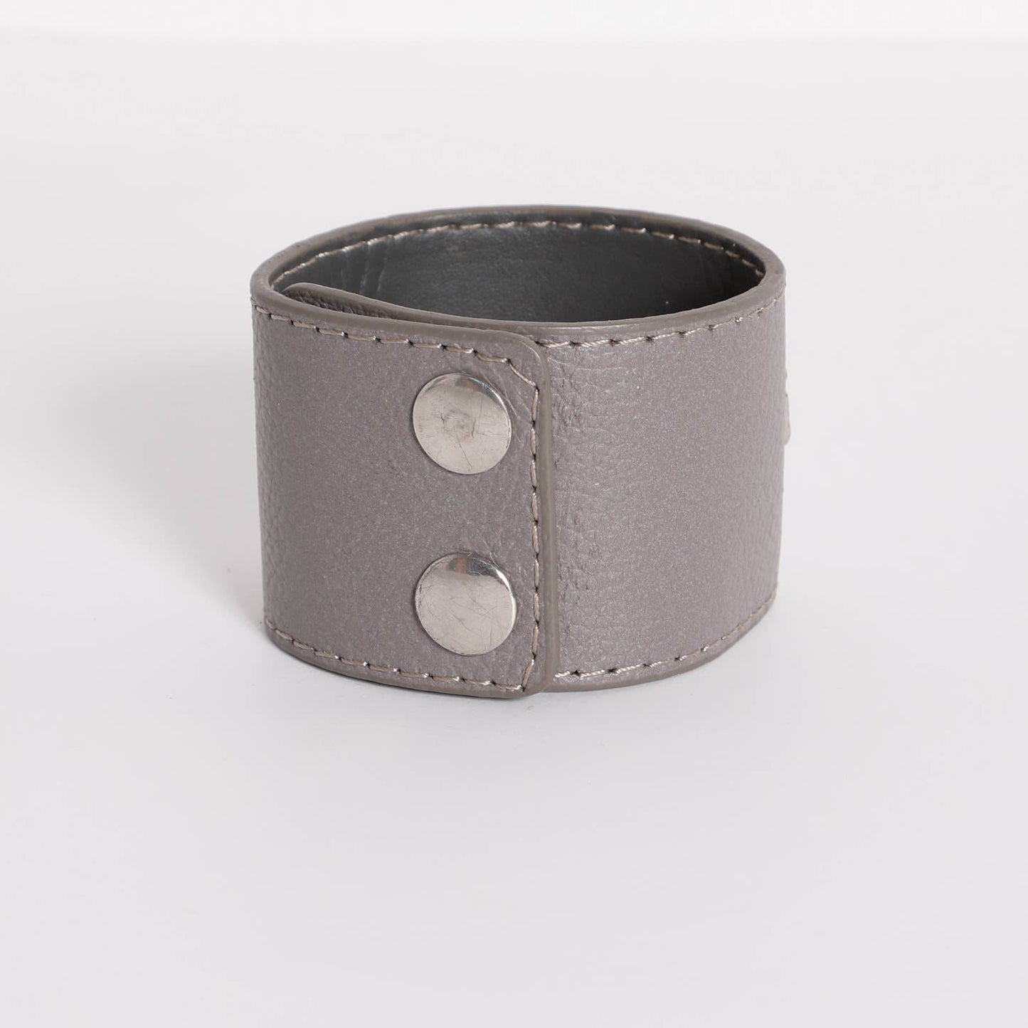PLUMA ITALIA Gray Leather and Crystal and Stone Cuff Bracelet