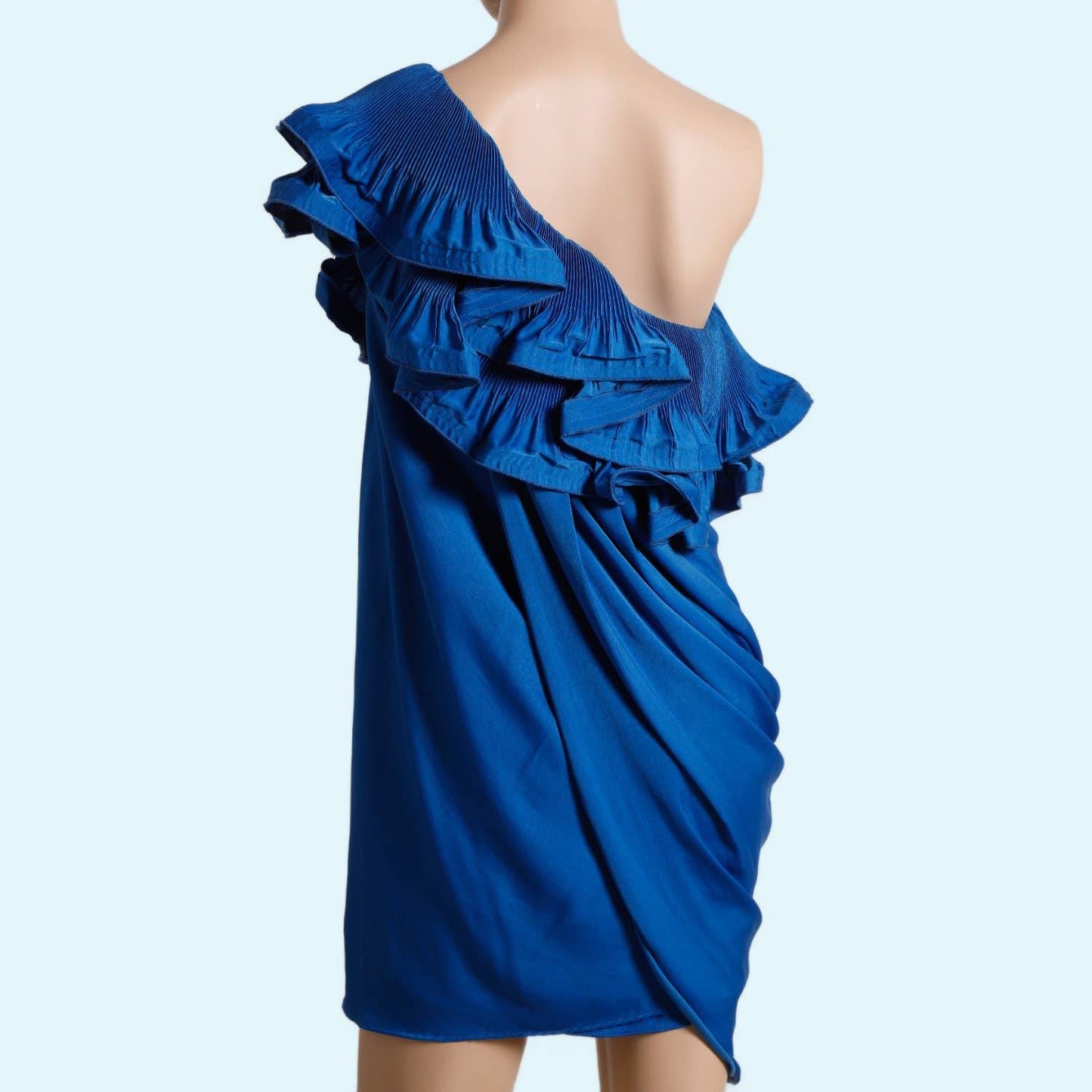 BCBGMAXAZRIA Blue One Shoulder Ruffled Mini Dress