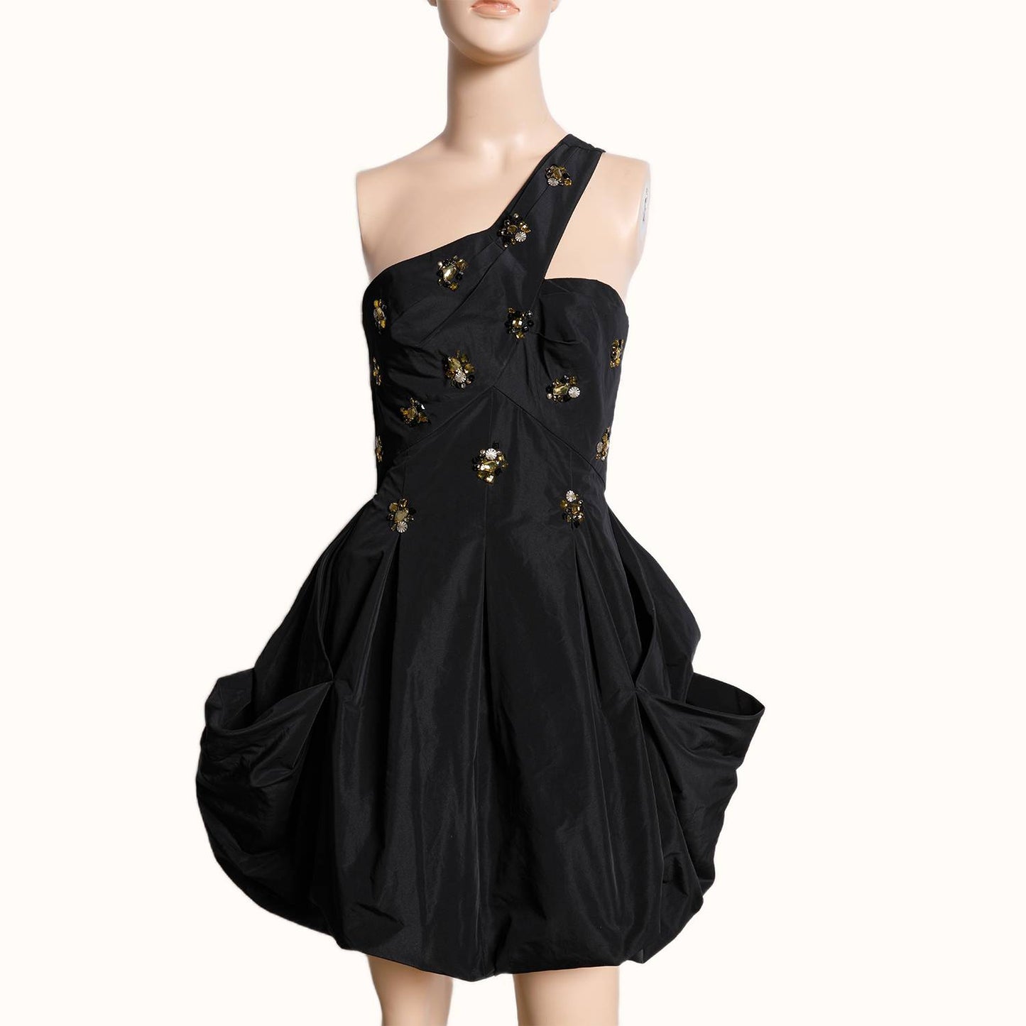 BCBGMAXAZRIA Black One Shoulder Embellished Cocktail Dress