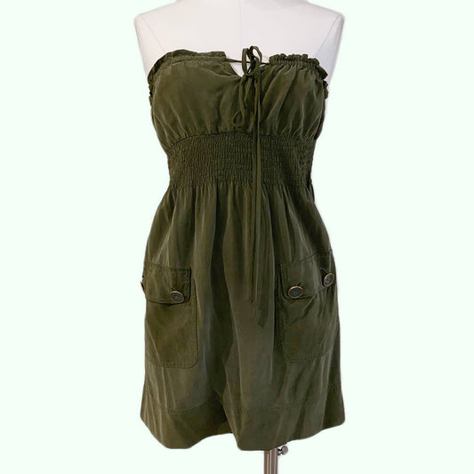 TIBI Olive Strapless Silk Dress