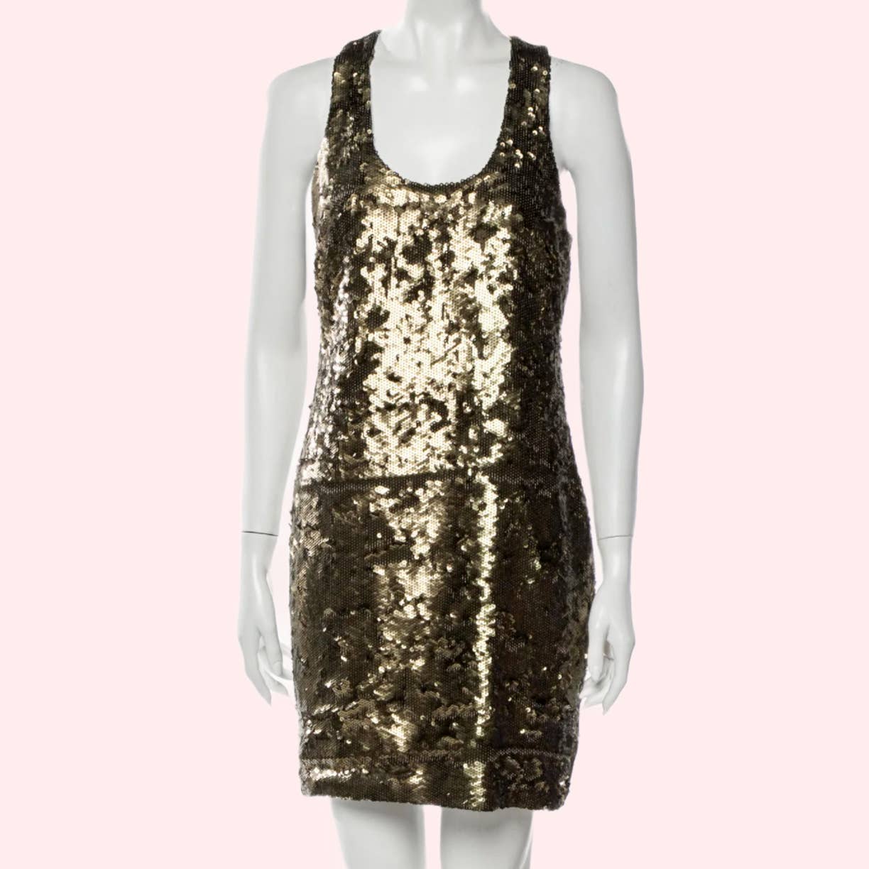 ROBERT RODRIGUEZ Gold Sequin Scoop Neck Sleeveless Tank Dress