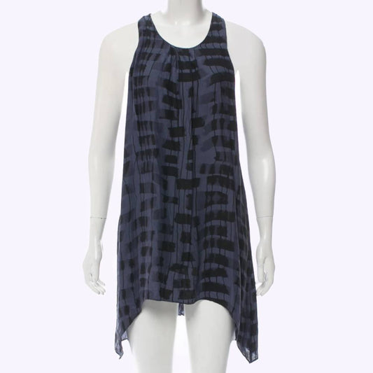 ALICE + OLIVIA Indigo and Black Printed Silk Sleeveless Tank Dress