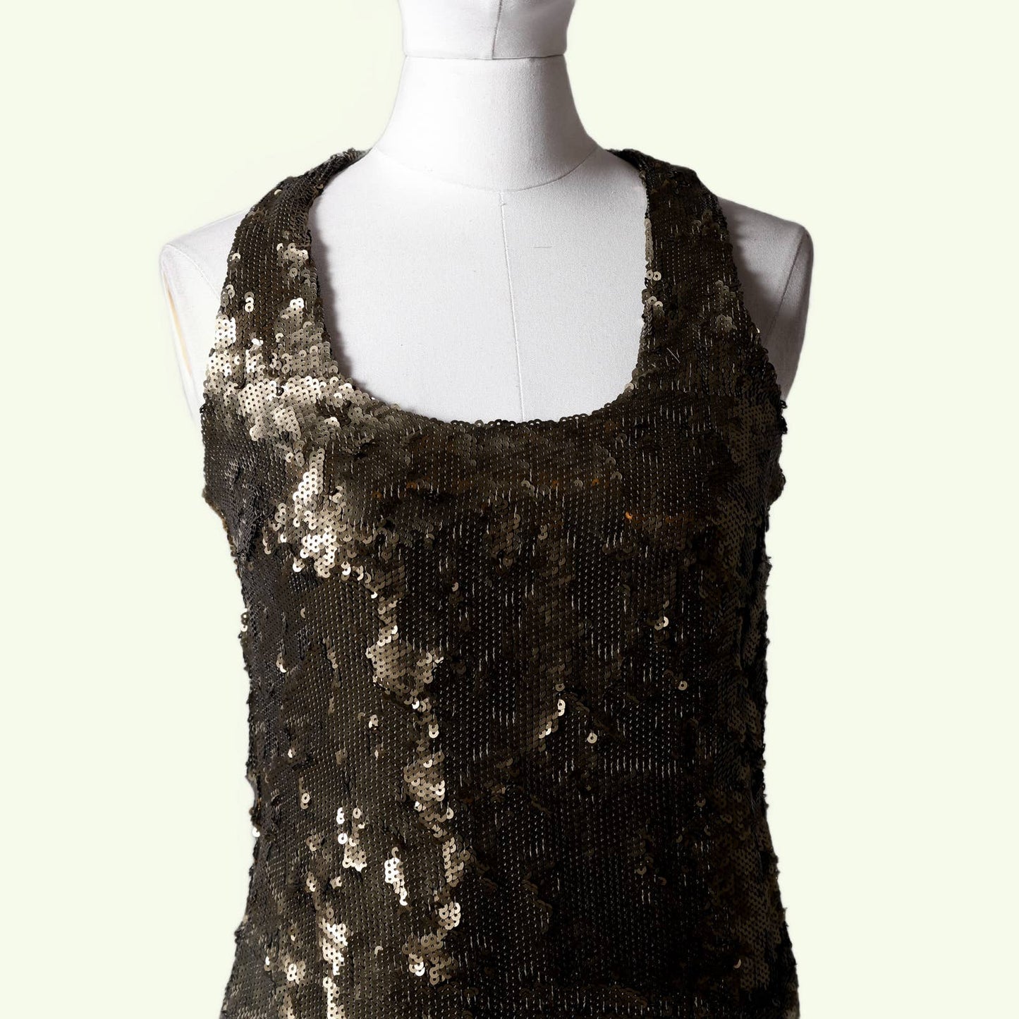 ROBERT RODRIGUEZ Gold Sequin Scoop Neck Sleeveless Tank Dress