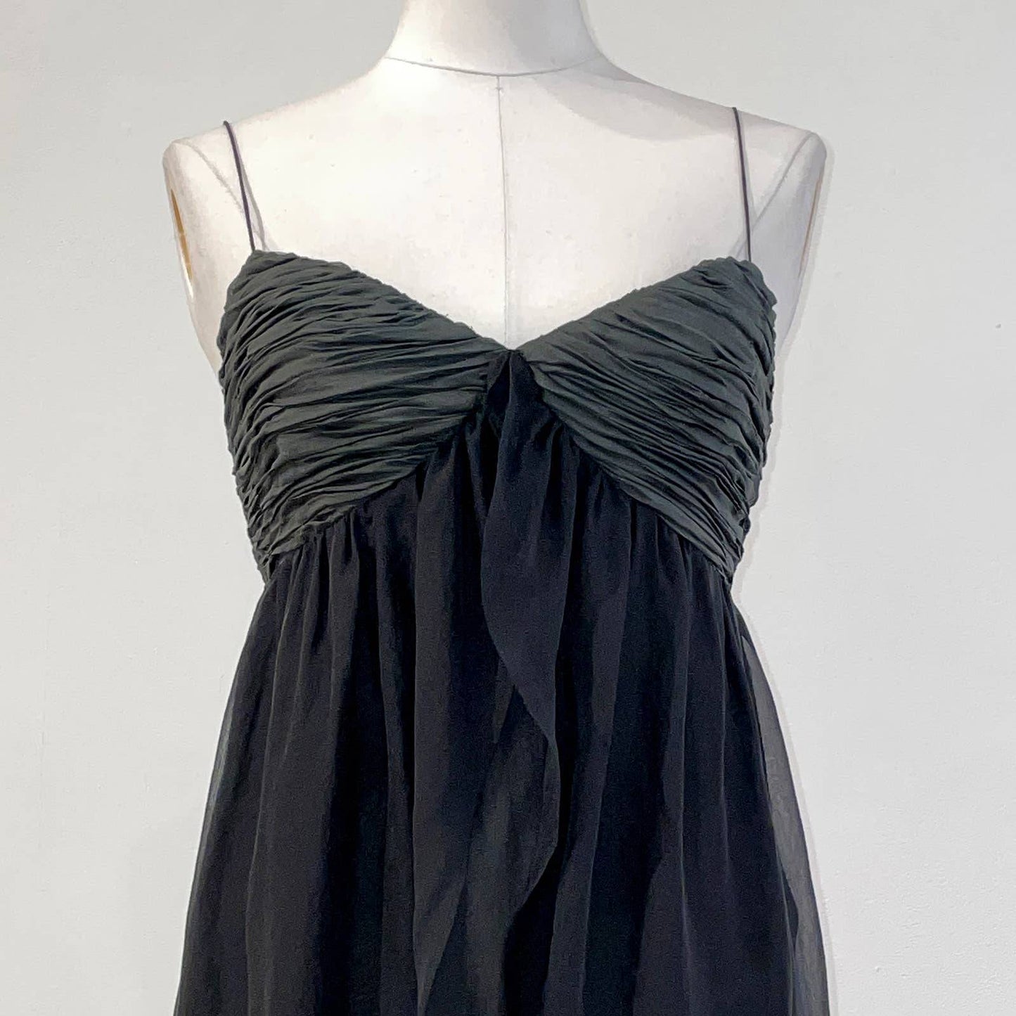 CATHERINE MALANDRINO Black Draped Silk Cocktail Dress