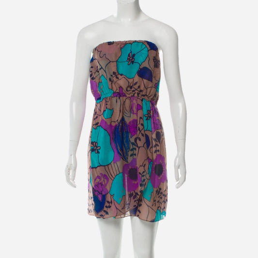 TIBI Silk Strapless Floral Multicolor Silk Dress