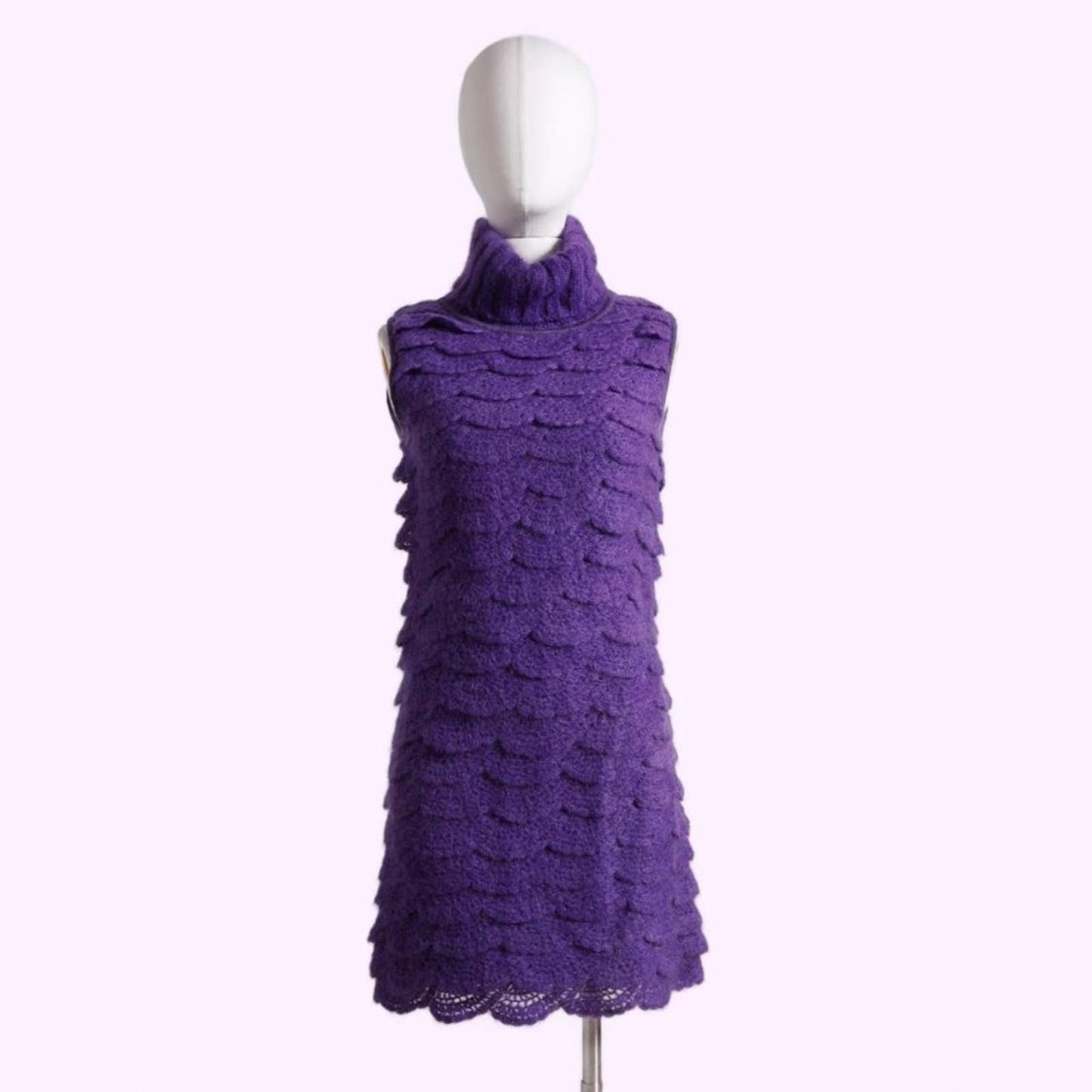 MALANDRINO Violet Purple Turtleneck Ruffled Wool Sweater Dress