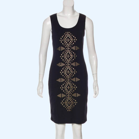CARMEN MARC VALVO Black and Gold Embellished Sleeveless Tank Dress – The  Untitled Boutique