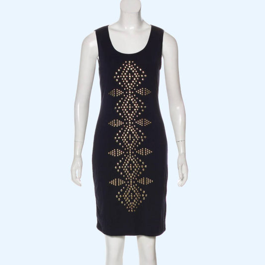 CARMEN MARC VALVO Black and Gold Embellished Sleeveless Tank Dress