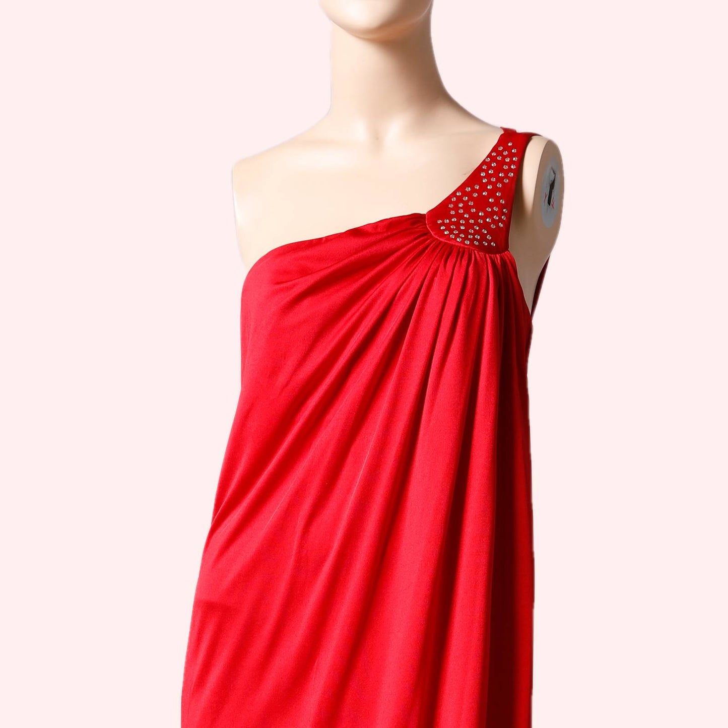 JACK HARTLEY Vintage Red One Shoulder Maxi Dress with Crystal Embellishments