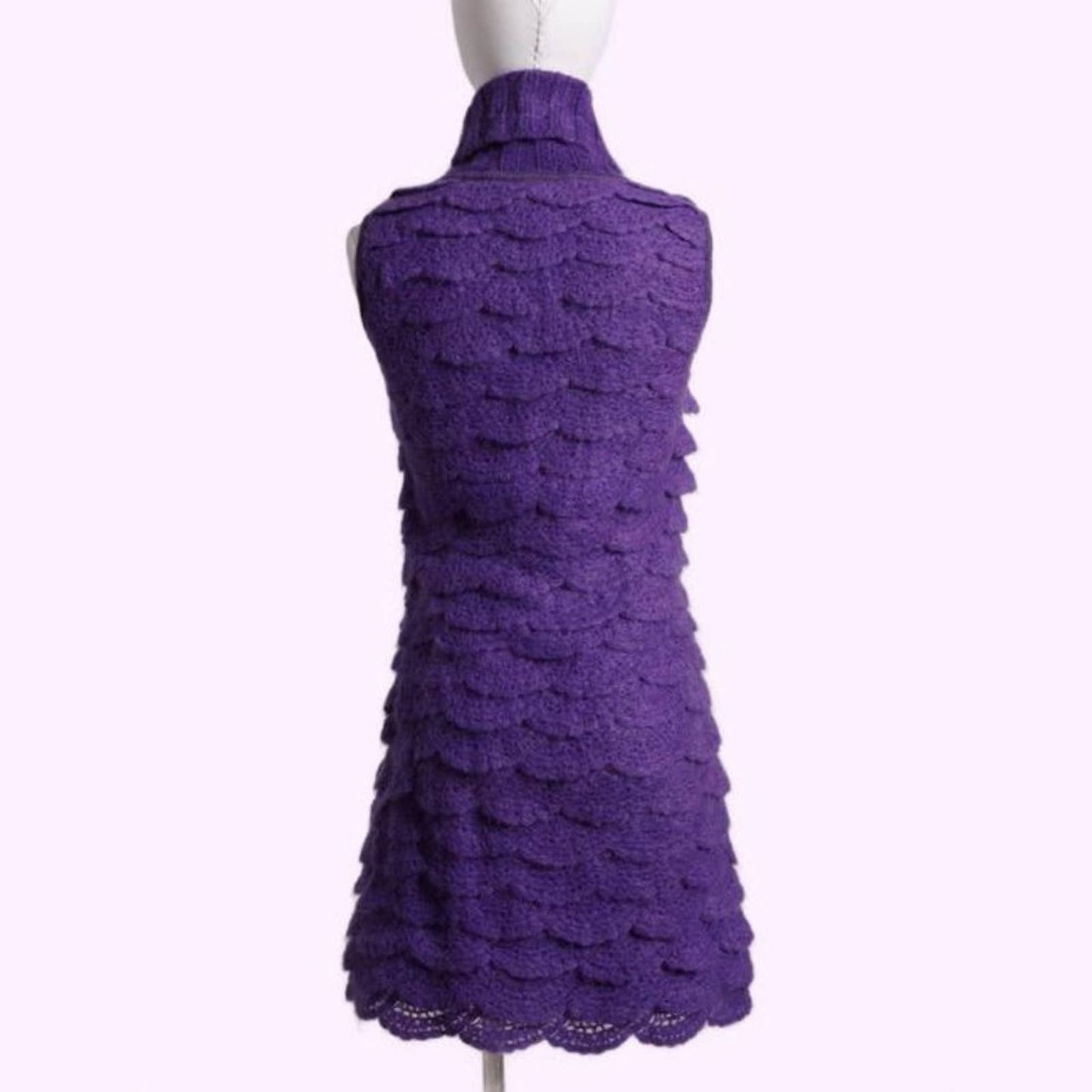 MALANDRINO Violet Purple Turtleneck Ruffled Wool Sweater Dress