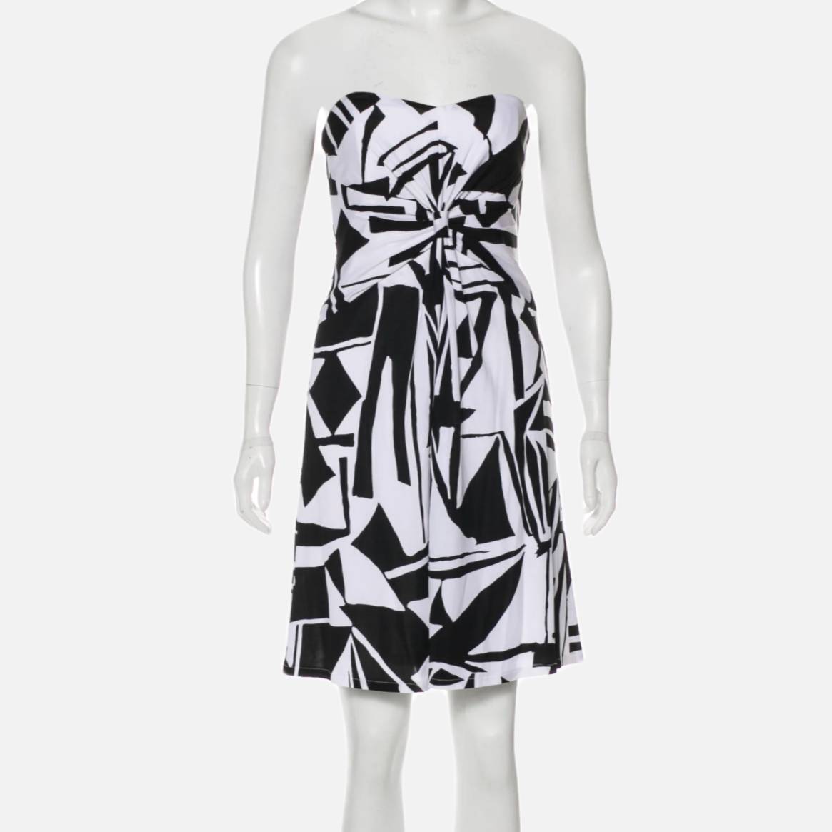 DAVID MEISTER Black and White Strapless Geometric Patterned Dress